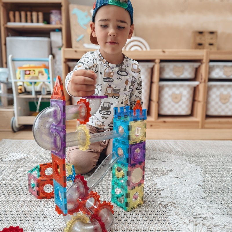 WOOPIE Klocki Magnetyczne Konstrukcyjne 3D Zestaw Edukacyjny Tor Kulkowy Kulodrom 126el.el.