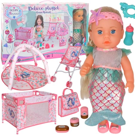 WOOPIE ROYAL Bábika Morská panna | Veľká sada 18v1 s kočíkom, postieľkou a doplnkami