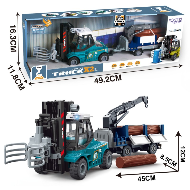 WOOPIE Vysokozdvižný vozík s drapákom a prívesom na drevo | so zvukmi a svetlami