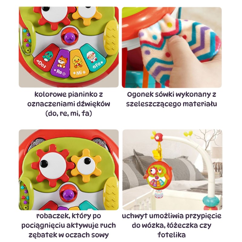 WOOPIE BABY Interaktywna Zabawka Sowa Pianinko z Szeleszczącym Ogonem