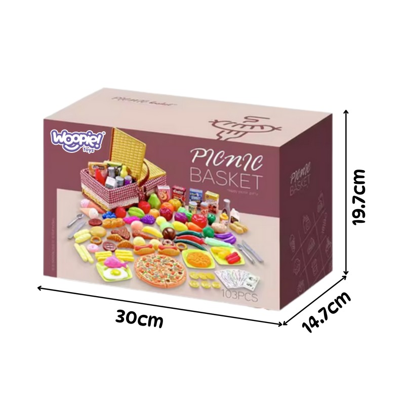 WOOPIE XXL Piknikový kôš s jedlom | Obrovská sada potravín na hranie 103 ks