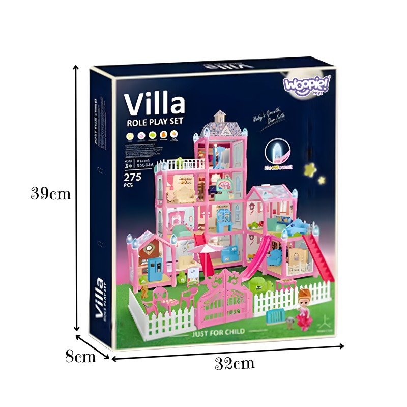 WOOPIE Veľký domček pre bábiky s LED osvetlením | Sada Vila 275 ks