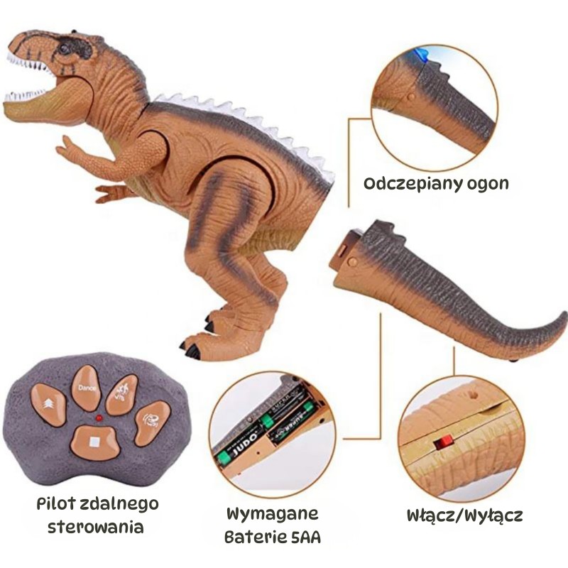 WOOPIE Revúci RC Dinosaurus T-Rex | Interaktívna hračka na diaľkové ovládanie so zvukom a svetlom