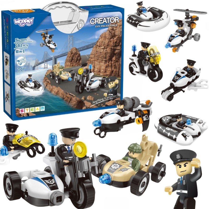 WOOPIE Stavebnica Polícia 8v1 | Postav si 8 policajných vozidiel a strojov
