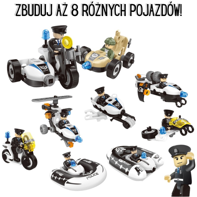 WOOPIE Stavebnica Polícia 8v1 | Postav si 8 policajných vozidiel a strojov
