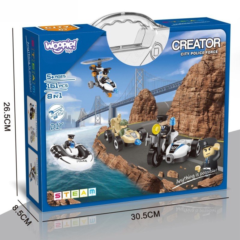 WOOPIE Stavebnica Polícia 8v1 | Postav si 8 policajných vozidiel a strojov