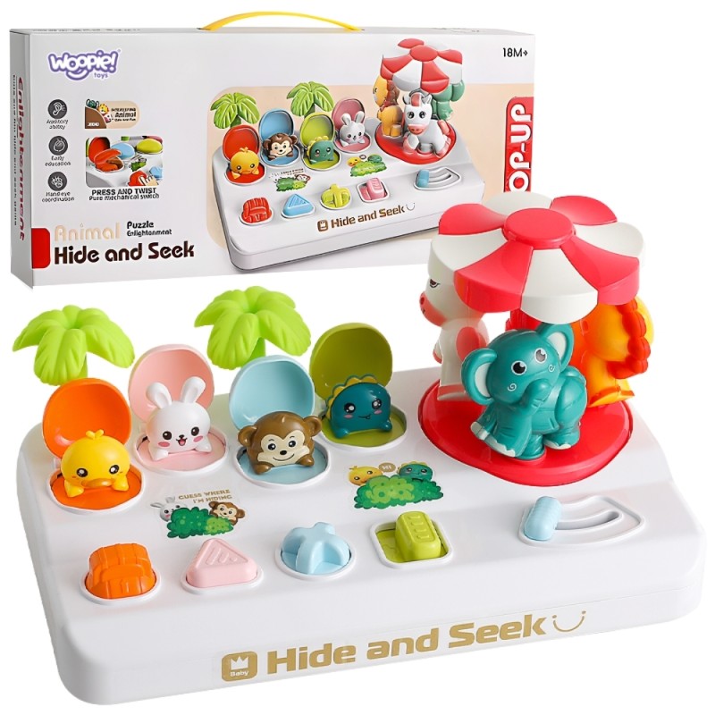 WOOPIE Interaktívna hra Vyskakovacie zvieratká | Motorická hračka Pop-Up s kolotočom
