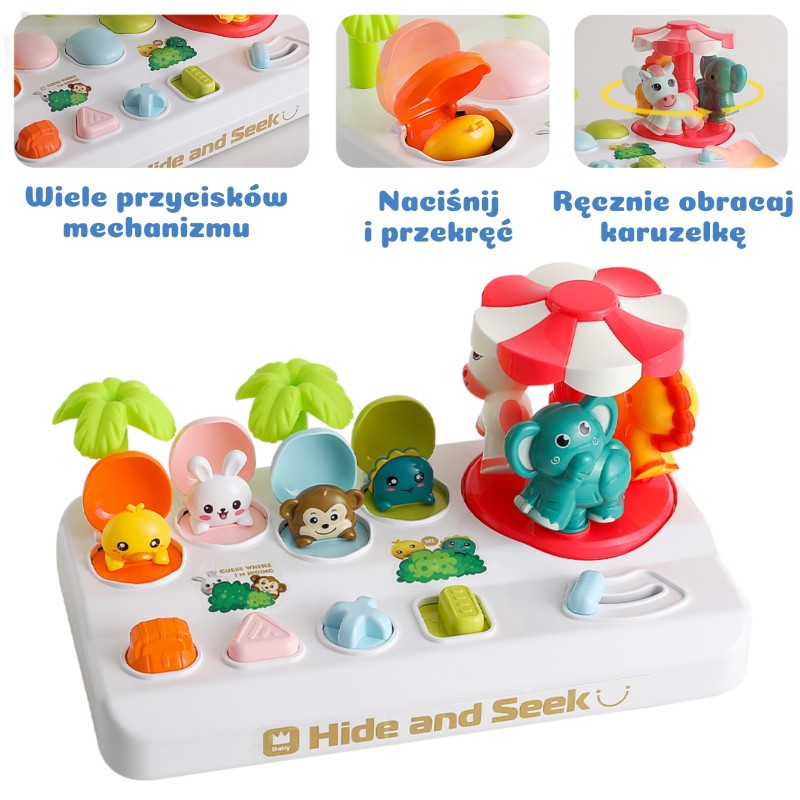 WOOPIE Interaktívna hra Vyskakovacie zvieratká | Motorická hračka Pop-Up s kolotočom