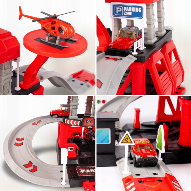 WOOPIE Hasičská stanica a parkovacia garáž 2v1 | Sada s kovovými autíčkami a vrtuľníkom