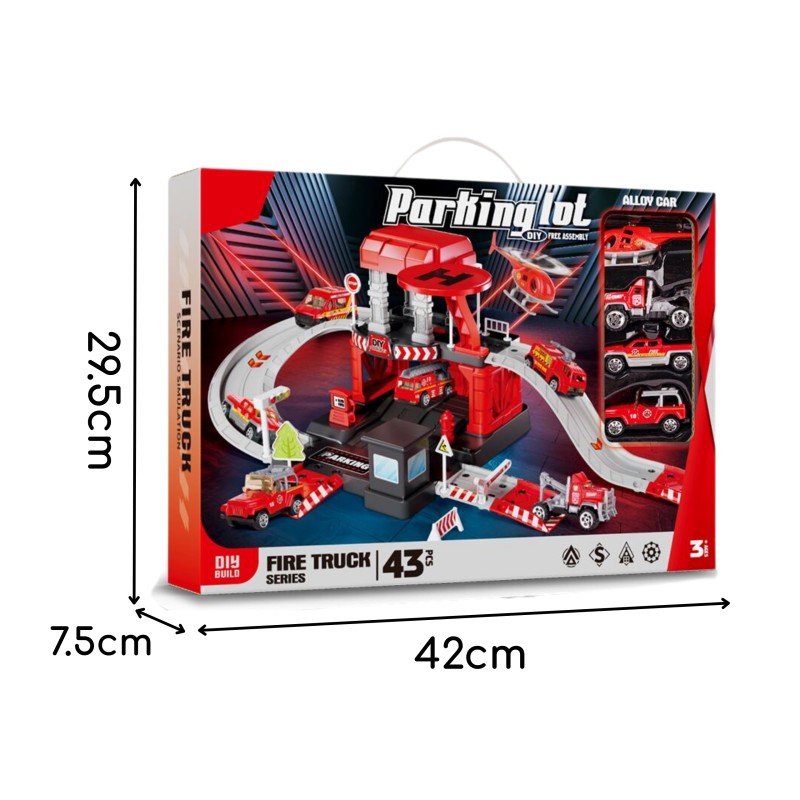 WOOPIE Hasičská stanica a parkovacia garáž 2v1 | Sada s kovovými autíčkami a vrtuľníkom
