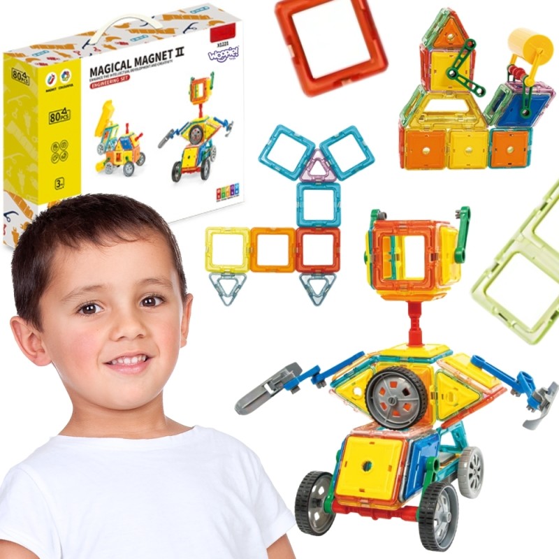 WOOPIE STEAM Magnetická stavebnica Vozidlá a roboty | Konštrukčná sada 80 ks