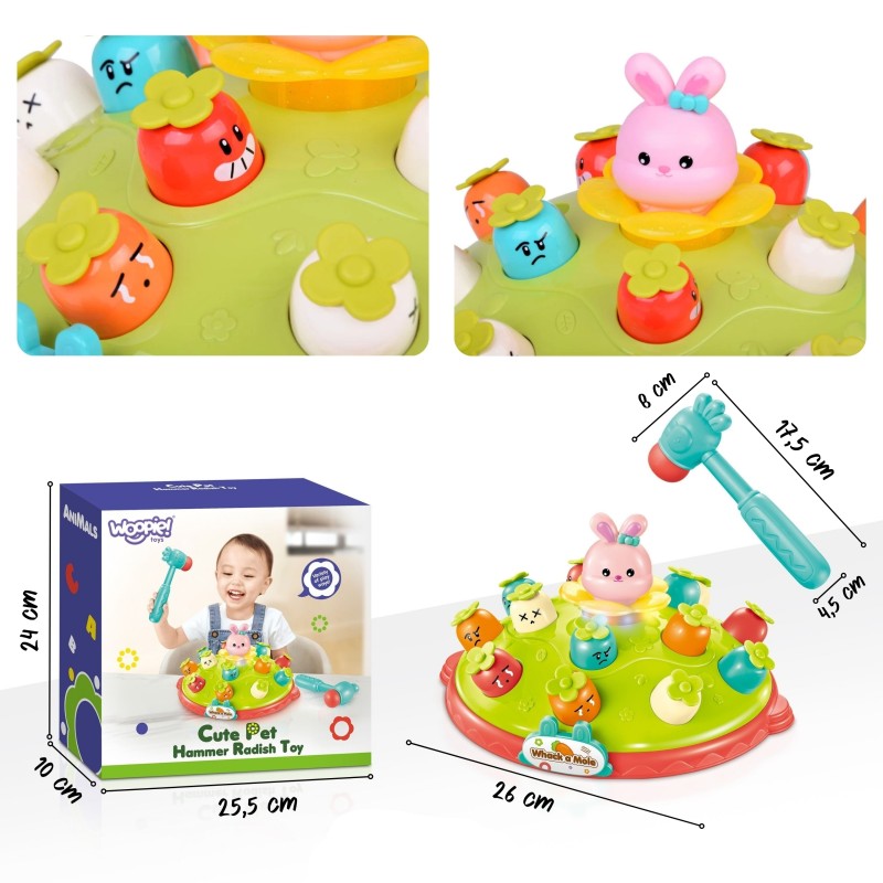 WOOPIE BABY Interaktívna zatĺkačka Udri zajačika | Hra na postreh so svetlom a zvukom