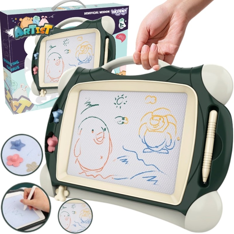 WOOPIE Mazacia Magnetická Tabuľa na Kreslenie + 2 Pečiatky Zelená