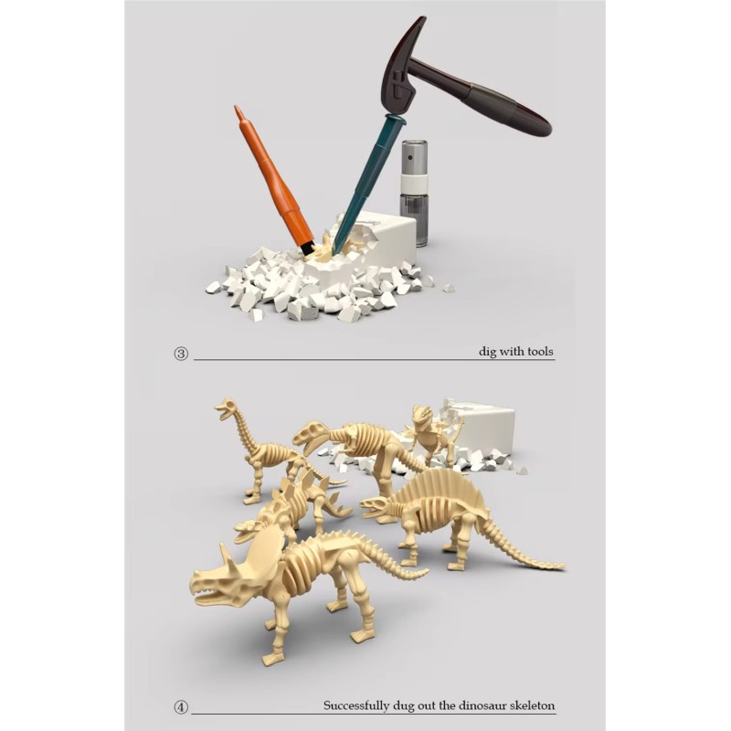 WOOPIE Zestaw Archeologiczny Wykopaliska Szkieletów Dinozaurów 6w1 Mały Archeolog