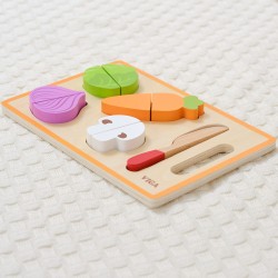 VIGA Drevená zelenina na krájanie | Montessori sada s doskou a nožom