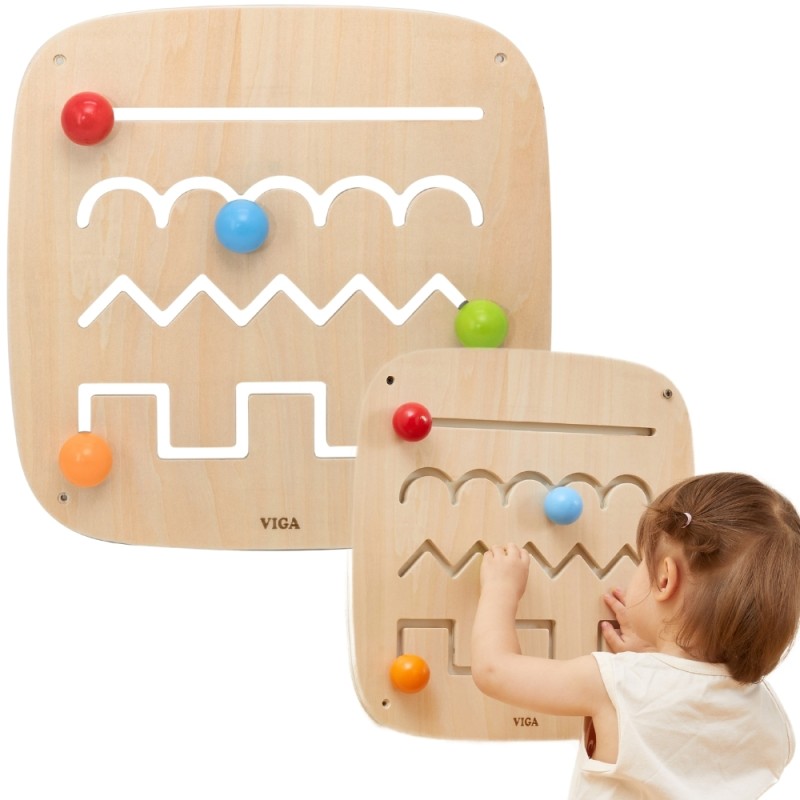 VIGA Drevená nástenná tabuľa Motorický labyrint | Montessori hračka pre najmenších (od 12m+)
