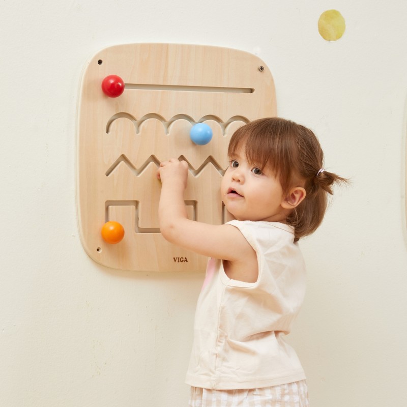 VIGA Drevená nástenná tabuľa Motorický labyrint | Montessori hračka pre najmenších (od 12m+)