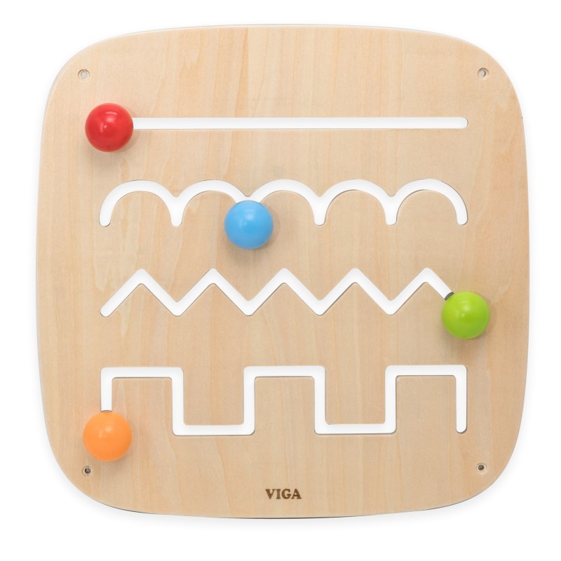 VIGA Drevená nástenná tabuľa Motorický labyrint | Montessori hračka pre najmenších (od 12m+)