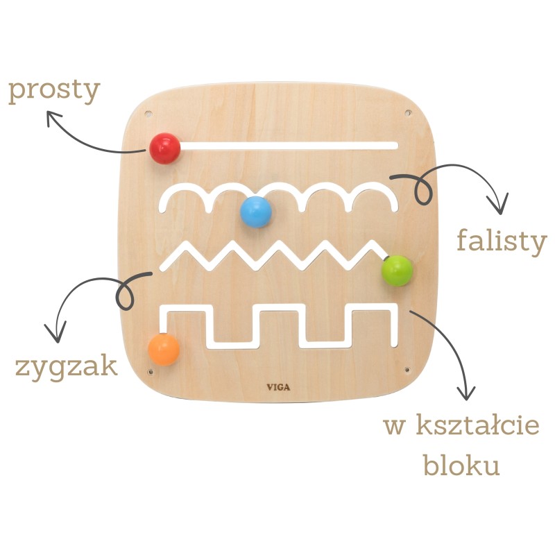VIGA Drevená nástenná tabuľa Motorický labyrint | Montessori hračka pre najmenších (od 12m+)