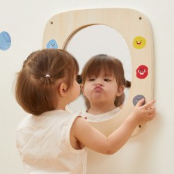VIGA Nástenné zrkadlo Emócie | Drevená tabuľa na poznávanie pocitov od 12 mesiacov