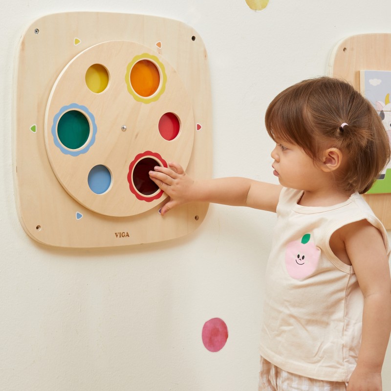 VIGA Drevená nástenná tabuľa Miešanie farieb | Montessori hra s farebným kruhom