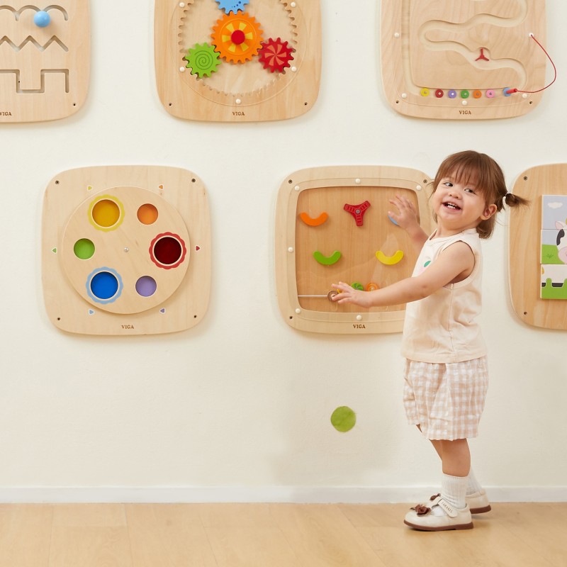 VIGA Drevená nástenná tabuľa Miešanie farieb | Montessori hra s farebným kruhom