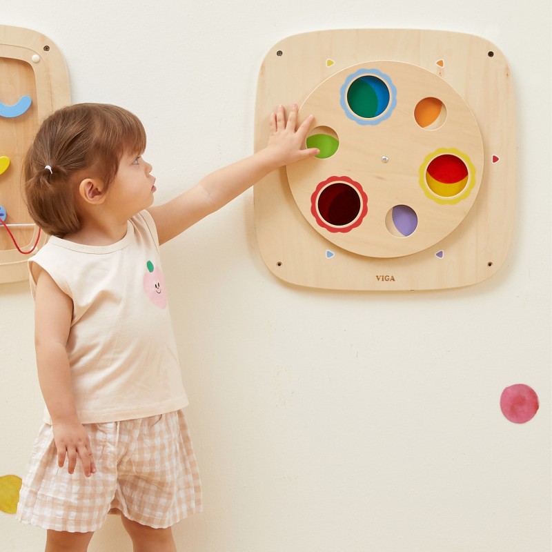 VIGA Drevená nástenná tabuľa Miešanie farieb | Montessori hra s farebným kruhom