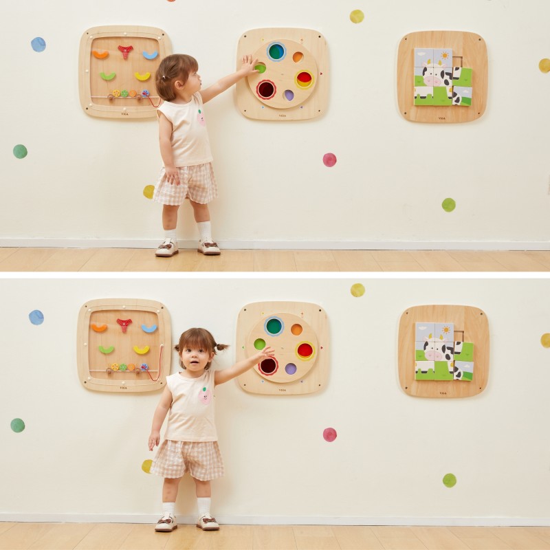 VIGA Drevené nástenné puzzle Kravička | Otáčacia obrázková skladačka na stenu