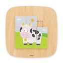 VIGA Drevené nástenné puzzle Kravička | Otáčacia obrázková skladačka na stenu