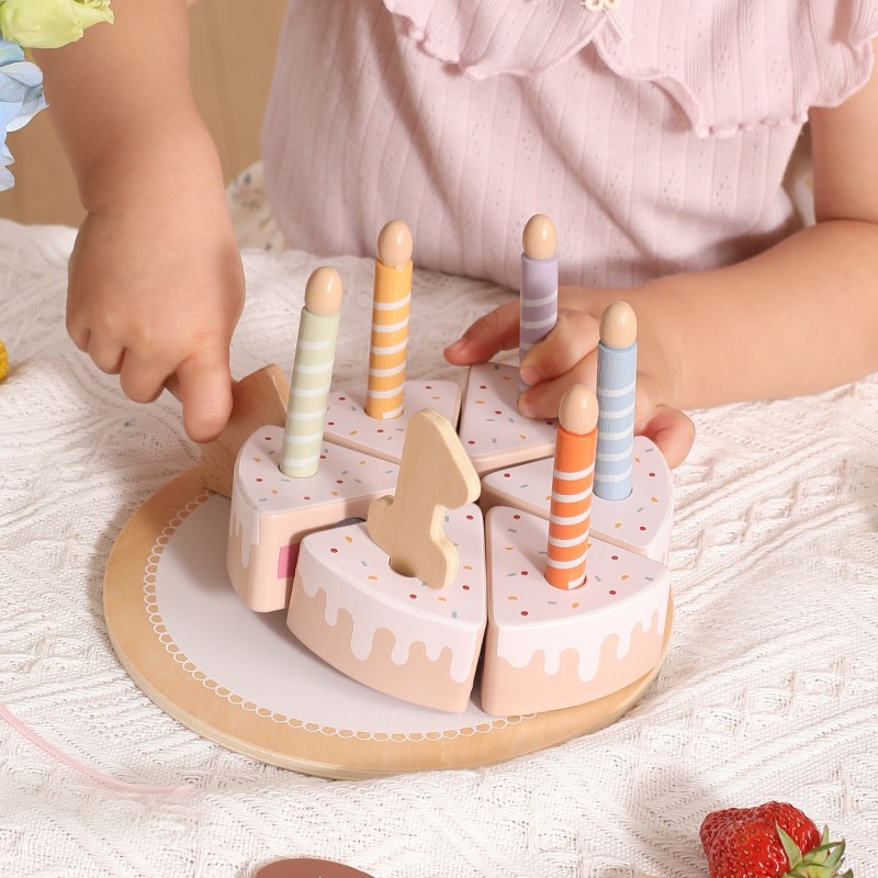 VIGA Drevená narodeninová torta na krájanie | Sada s číslami a sviečkami