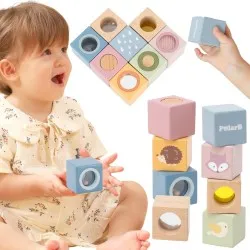 VIGA PolarB Drevené senzorické kocky pre najmenších | Edukačná sada 8 ks
