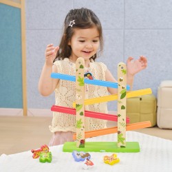 VIGA Drevená kaskádová dráha Džungľa | Šmykľavka pre krútiace sa zvieratká (7 ks)