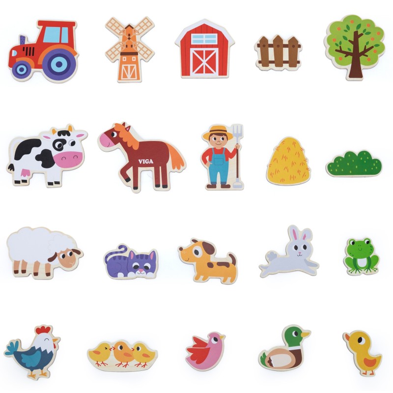 VIGA Drevené magnetky Zvieratká z farmy | Edukačná sada 20 ks pre deti