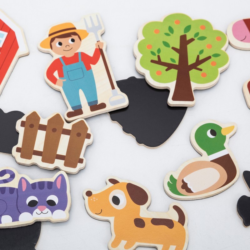 VIGA Drevené magnetky Zvieratká z farmy | Edukačná sada 20 ks pre deti