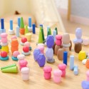 VIGA Montessori sada Prírodné tvary | Kreatívne drevené kocky a figúrky 141 ks