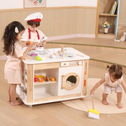 VIGA Drevené domáce centrum 6v1 | Kuchynka, práčka, upratovanie a triedenie odpadu