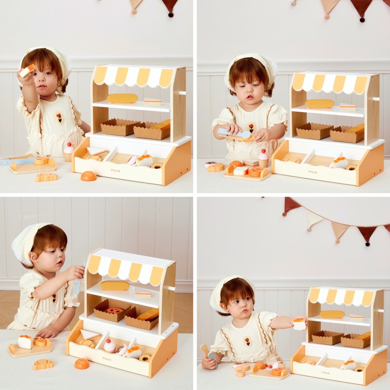 VIGA Drevená pekáreň na hranie | Sada Mini obchod s pečivom (16 ks)