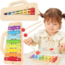 VIGA Drevený xylofón pre najmenších | Prvý hudobný nástroj s 8 tónmi a paličkami