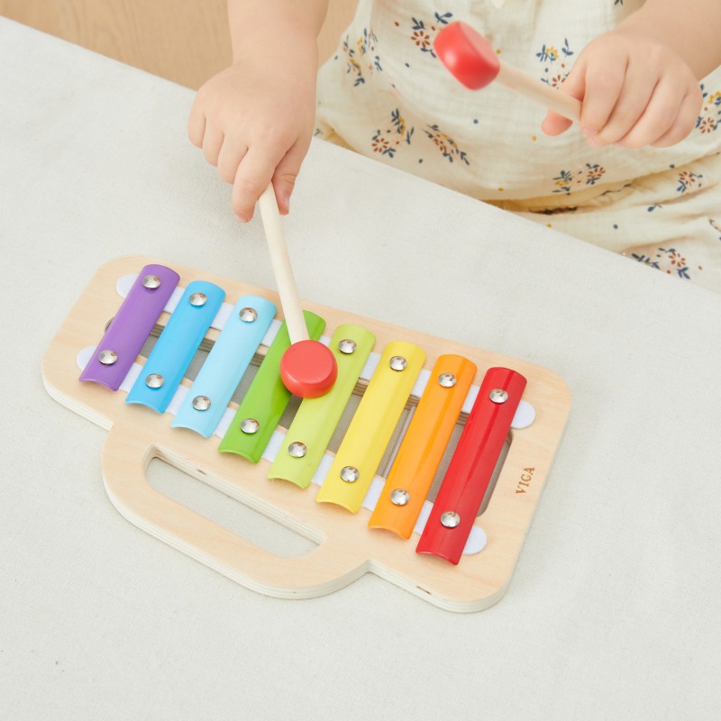 VIGA Drevený xylofón pre najmenších | Prvý hudobný nástroj s 8 tónmi a paličkami