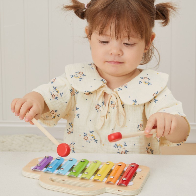 VIGA Drevený xylofón pre najmenších | Prvý hudobný nástroj s 8 tónmi a paličkami