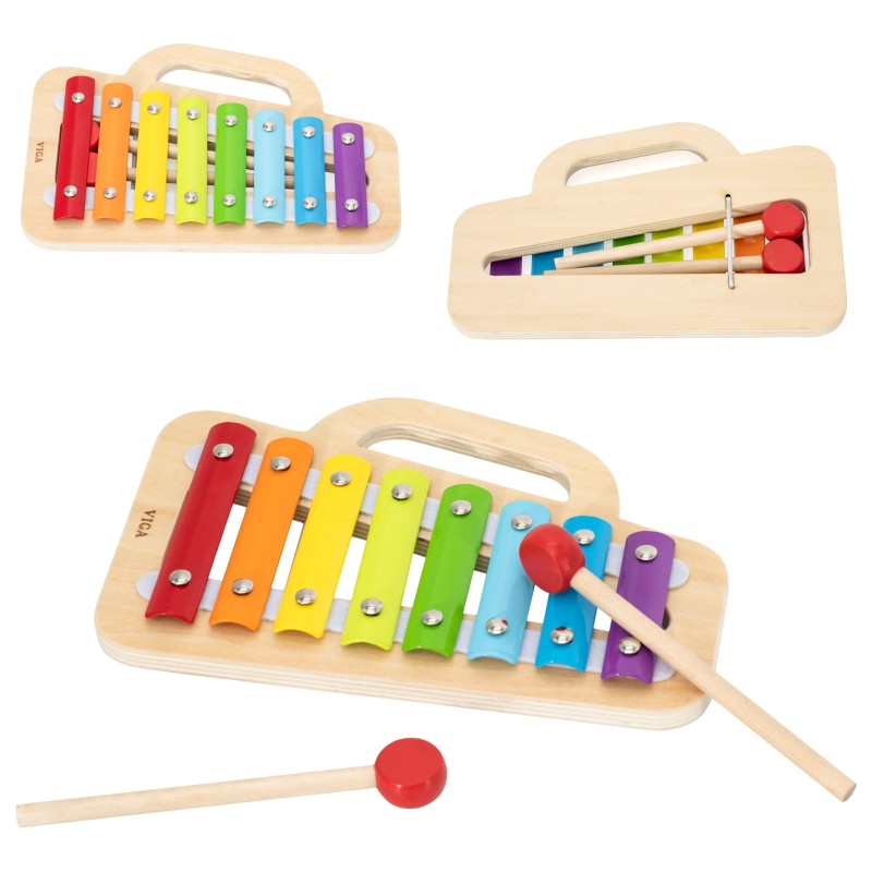 VIGA Drevený xylofón pre najmenších | Prvý hudobný nástroj s 8 tónmi a paličkami