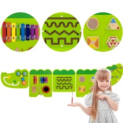 VIGA Drevený nástenný panel Krokodíl | 5v1 Aktivity tabuľa Montessori