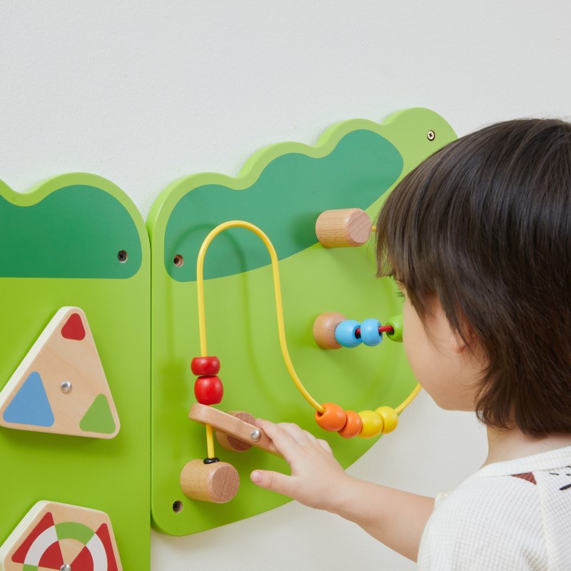 VIGA Drevený nástenný panel Krokodíl | 5v1 Aktivity tabuľa Montessori
