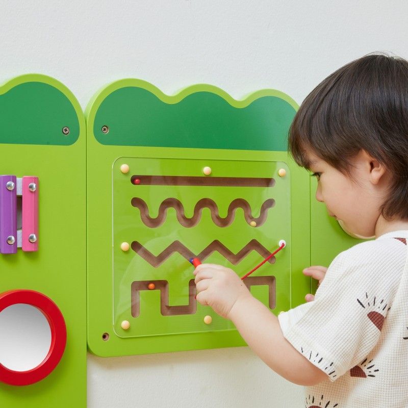 VIGA Drevený nástenný panel Krokodíl | 5v1 Aktivity tabuľa Montessori