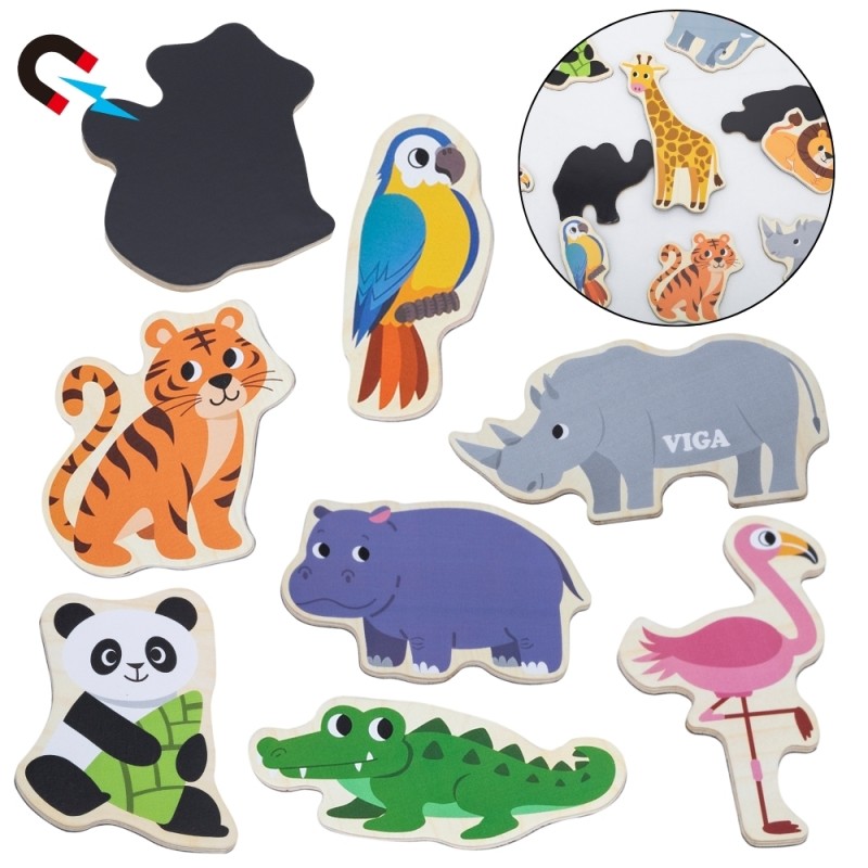 VIGA Drevené magnetky Divoké zvieratá | Edukačná sada Safari 20 ks (od 18m+)