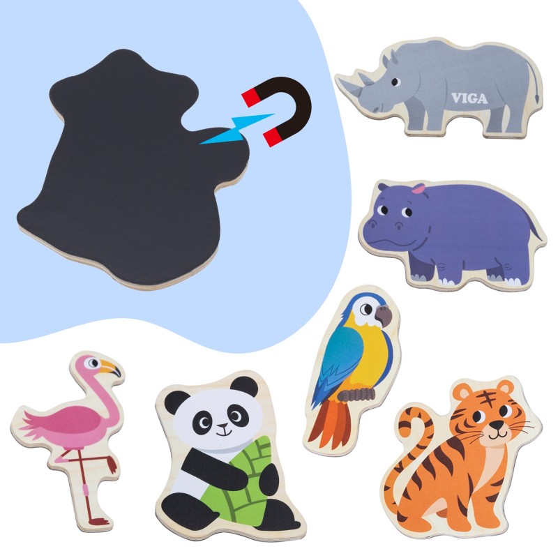 VIGA Drevené magnetky Divoké zvieratá | Edukačná sada Safari 20 ks (od 18m+)