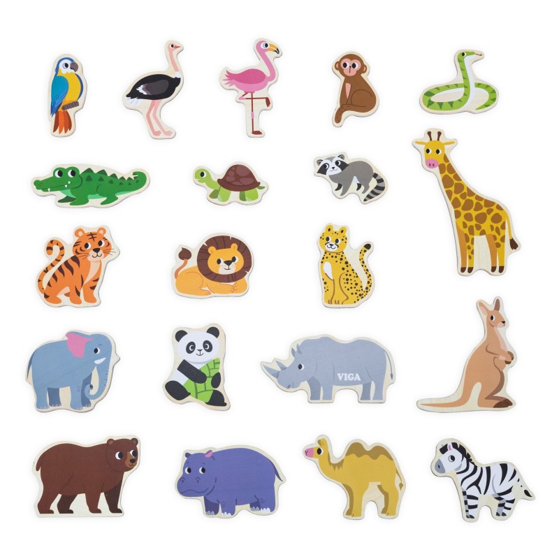 VIGA Drevené magnetky Divoké zvieratá | Edukačná sada Safari 20 ks (od 18m+)
