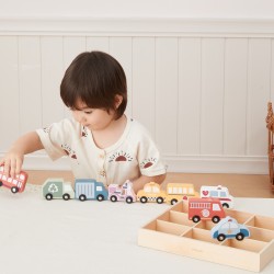 VIGA Drevené mestské autíčka | Sada 9 ks vozidiel v drevenom boxe