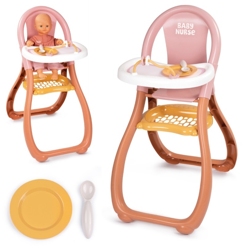 Smoby Baby Nurse Stolička na kŕmenie pre bábiky | Jedálenská stolička s doplnkami (do 42 cm)