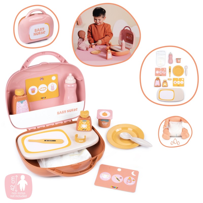 Smoby Baby Nurse Opatrovateľský kufrík pre bábiky | Sada na starostlivosť s 13 doplnkami